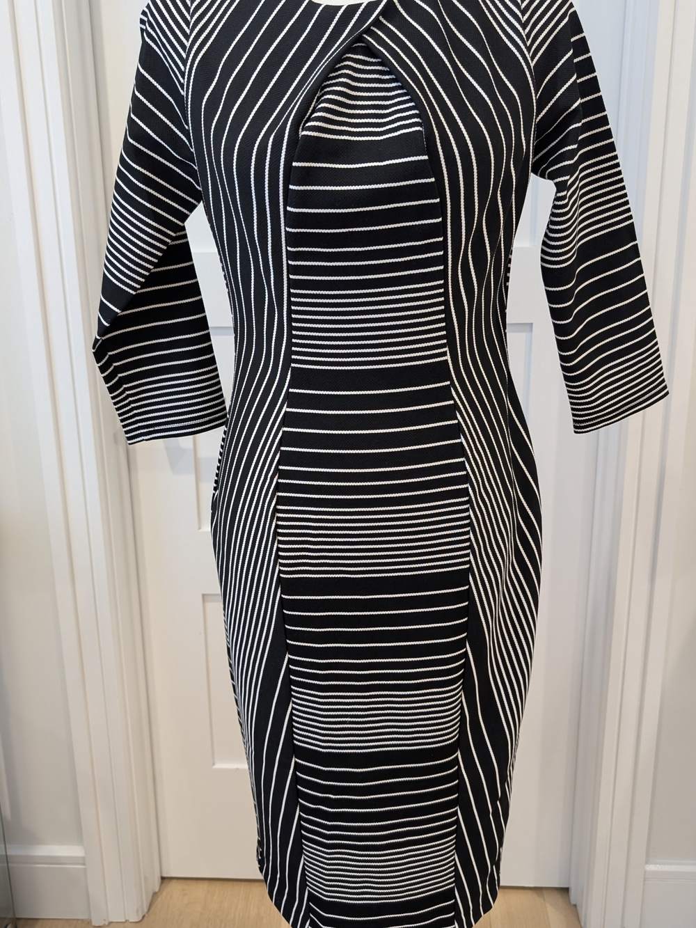 New York & Company Black and White Striped Midi Dress